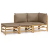 Image de vidaXL - 3-delige - Loungeset - met - kussens - bamboe - taupe