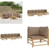 Image de vidaXL - 8-delige - Loungeset - met - kussens - bamboe - taupe