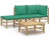 Image de vidaXL - 4-delige - Loungeset - met - kussens - bamboe - groen