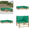 Image de vidaXL - 9-delige - Loungeset - met - kussens - bamboe - groen