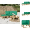 Image de vidaXL - 3-delige - Loungeset - met - kussens - bamboe - groen