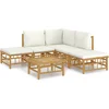 Image de vidaXL - 6-delige - Loungeset - met - kussens - bamboe - crèmewit