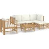 Image de vidaXL - 6-delige - Loungeset - met - kussens - bamboe - crèmewit