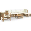 Image de vidaXL - 7-delige - Loungeset - met - kussens - bamboe - crèmewit