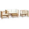 Image de vidaXL - 5-delige - Loungeset - met - kussens - bamboe - crèmewit