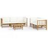Image de vidaXL - 6-delige - Loungeset - met - kussens - bamboe - crèmewit