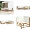 Image de vidaXL - 8-delige - Loungeset - met - kussens - bamboe - crèmewit