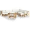 Image de vidaXL - 12-delige - Loungeset - met - kussens - bamboe - crèmewit