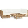 Image de vidaXL - 7-delige - Loungeset - met - kussens - bamboe - crèmewit