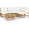 Image de vidaXL - 5-delige - Loungeset - met - kussens - bamboe - crèmewit
