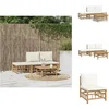 Image de vidaXL - 4-delige - Loungeset - met - kussens - bamboe - crèmewit