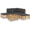 Image de vidaXL - 6-delige - Loungeset - met - kussens - bamboe - donkergrijs