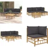 Image de vidaXL - 5-delige - Loungeset - met - kussens - bamboe - donkergrijs
