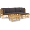 Image de vidaXL - 5-delige - Loungeset - met - kussens - bamboe - donkergrijs