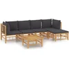 Image de vidaXL - 6-delige - Loungeset - met - kussens - bamboe - donkergrijs