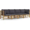 Image de vidaXL - 4-delige - Loungeset - met - kussens - bamboe - donkergrijs