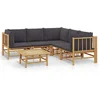 Image de vidaXL - 6-delige - Loungeset - met - kussens - bamboe - donkergrijs
