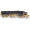 Image de vidaXL - 12-delige - Loungeset - met - kussens - bamboe - donkergrijs