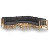 Image de vidaXL - 9-delige - Loungeset - met - kussens - bamboe - donkergrijs