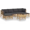 Image de vidaXL - 7-delige - Loungeset - met - kussens - bamboe - donkergrijs