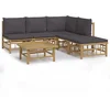 Image de vidaXL - 6-delige - Loungeset - met - kussens - bamboe - donkergrijs