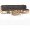 Image de vidaXL - 6-delige - Loungeset - met - kussens - bamboe - donkergrijs