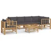 Image de vidaXL - 7-delige - Loungeset - met - kussens - bamboe - donkergrijs