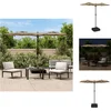 Image de vidaXL - Parasol - dubbel - dak - met - LED's - 316x145 - cm - taupe