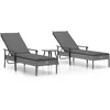 Image de vidaXL - Ligbedden - 2 - st - met - tafel - en - kussens - poly - rattan - grijs