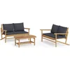 Image de vidaXL - 3-delige - Loungeset - met - kussens - bamboe - donkergrijs