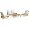 Image de vidaXL - 4-delige - Loungeset - met - kussens - bamboe - crèmewit