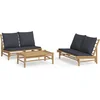Image de vidaXL - 3-delige - Loungeset - met - kussens - bamboe - donkergrijs