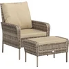 Image de vidaXL - Tuinstoel - met - voetenbank - poly - rattan - lichtbruin