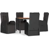 Image de vidaXL - 5-delige - Tuinset - poly - rattan - en - massief - acaciahout - zwart