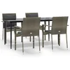 Image de vidaXL - 5-delige - Tuinset - met - kussens - poly - rattan - zwart - en - grijs