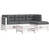 Image de vidaXL - 5-delige - Loungeset - met - kussens - massief - hout - wit