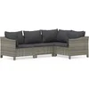 Image de vidaXL - 4-delige - Loungeset - met - kussens - poly - rattan - grijs