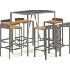 Image de vidaXL - 7-delige - Tuinbarset - poly - rattan - en - massief - acaciahout - grijs
