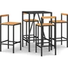 Image de vidaXL - 5-delige - Tuinbarset - poly - rattan - en - massief - acaciahout - zwart
