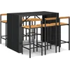 Image de vidaXL - 7-delige - Tuinbarset - poly - rattan - en - massief - acaciahout - zwart