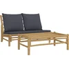 Image de vidaXL - 2-delige - Loungeset - met - kussens - bamboe - donkergrijs
