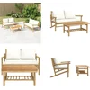Image de vidaXL - 2-delige - Loungeset - met - kussens - bamboe - crèmewit