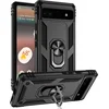 Image de Casemania Hoesje Geschikt voor Google Pixel 6A Zwart - Anti-Shock Hybrid Armor Back Cover - Hoes met Kickstand Ring