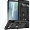 Image de Casemania Hoesje Geschikt voor Google Pixel 7 Zwart & 2X Glazen Screenprotector - Anti-Shock Hybrid Armor Back Cover - Hoes met Kickstand Ring