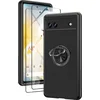 Image de Casemania Hoesje Geschikt voor Google Pixel 6A - Zwart + 2X Glazen Screenprotector - Anti-Shock Creative Kickstand Case