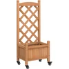 Image de vidaXL - Plantenbak - met - latwerk - en - wielen - massief - vurenhout - bruin