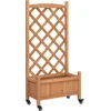 Image de vidaXL - Plantenbak - met - latwerk - en - wielen - massief - vurenhout - bruin