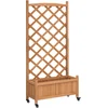 Image de vidaXL - Plantenbak - met - latwerk - en - wielen - massief - vurenhout - bruin