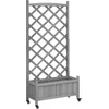 Image de vidaXL - Plantenbak - met - latwerk - en - wielen - massief - vurenhout - grijs