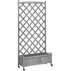 Image de vidaXL - Plantenbak - met - latwerk - en - wielen - massief - vurenhout - grijs